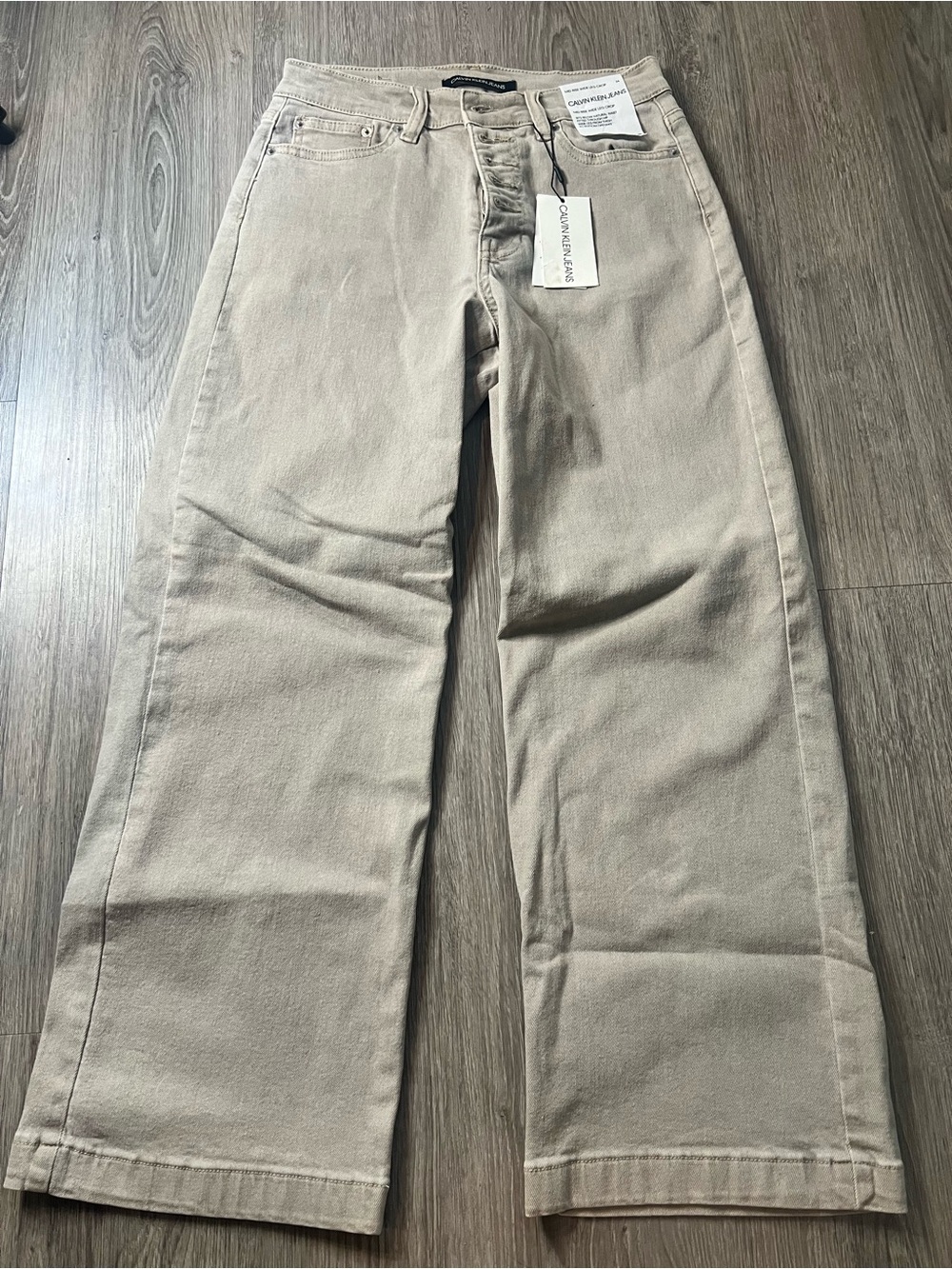 Calvin Klein Womens Mid Rise Wide Leg Crip Pants - Beige Size 24